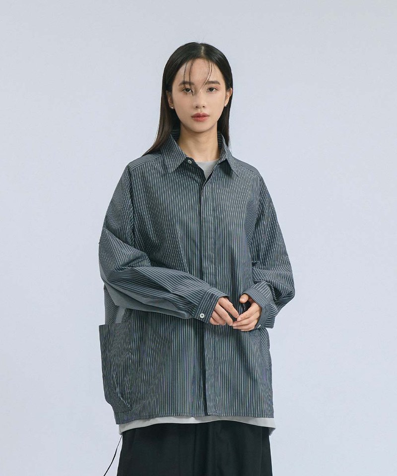條紋襯衫Twin Paneled striped Shir - plain-me 搭配美好的一天 條紋襯衫Twin Paneled striped Shir - plain-me 搭配美好的一天